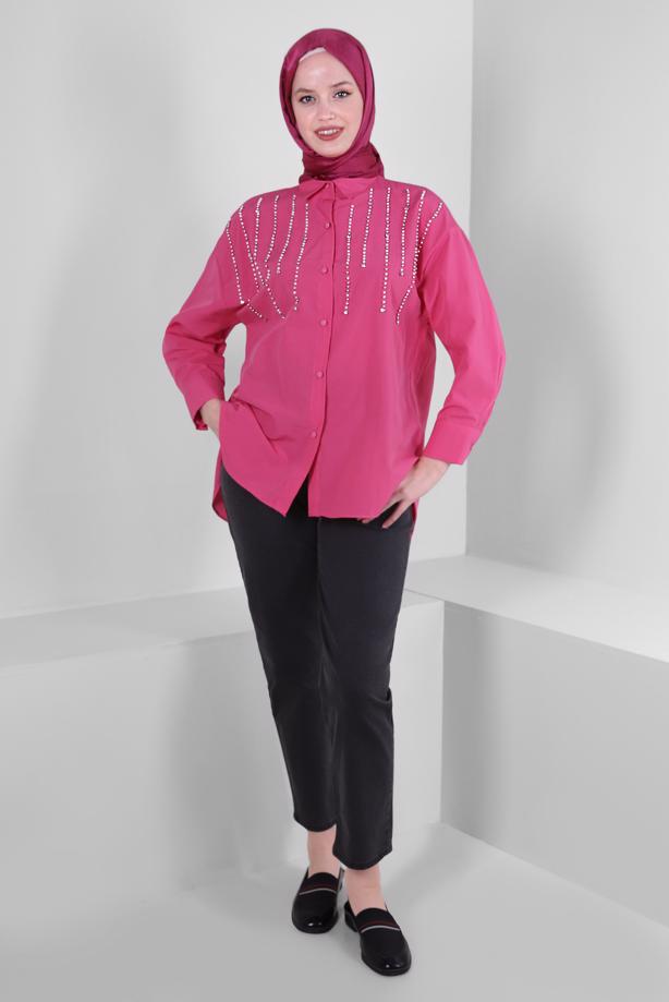 Tesettür giyim GRİ BELİ LASTİKLİ DENİM PANTOLON T 6105 - TRENDTESETTÜR