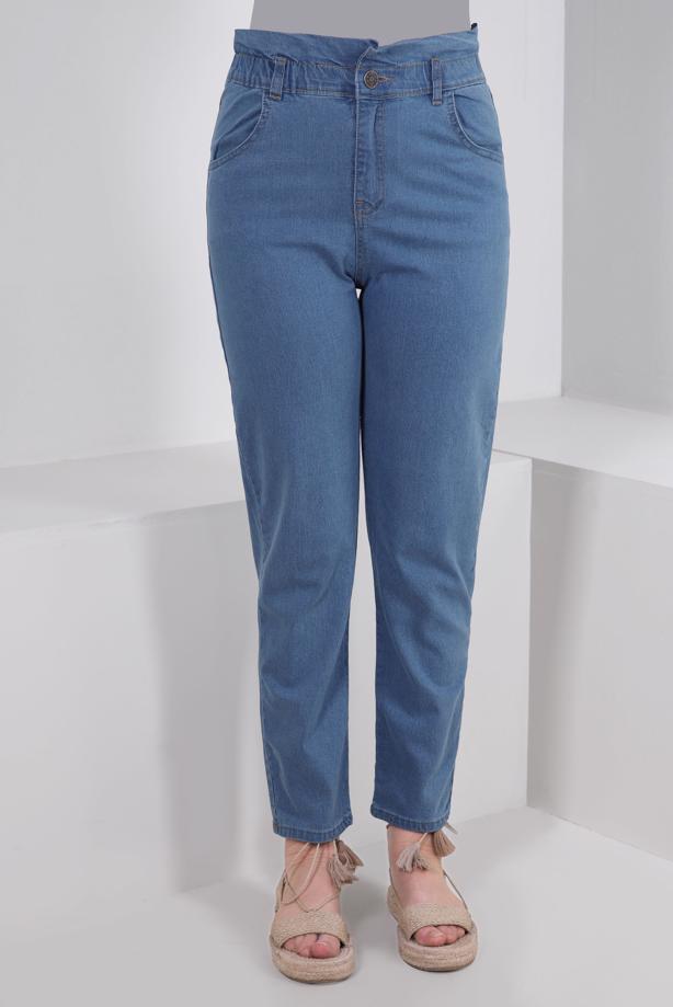 Tesettür giyim MAVİ BELİ LASTİKLİ DENİM PANTOLON T 6105 - TRENDTESETTÜR