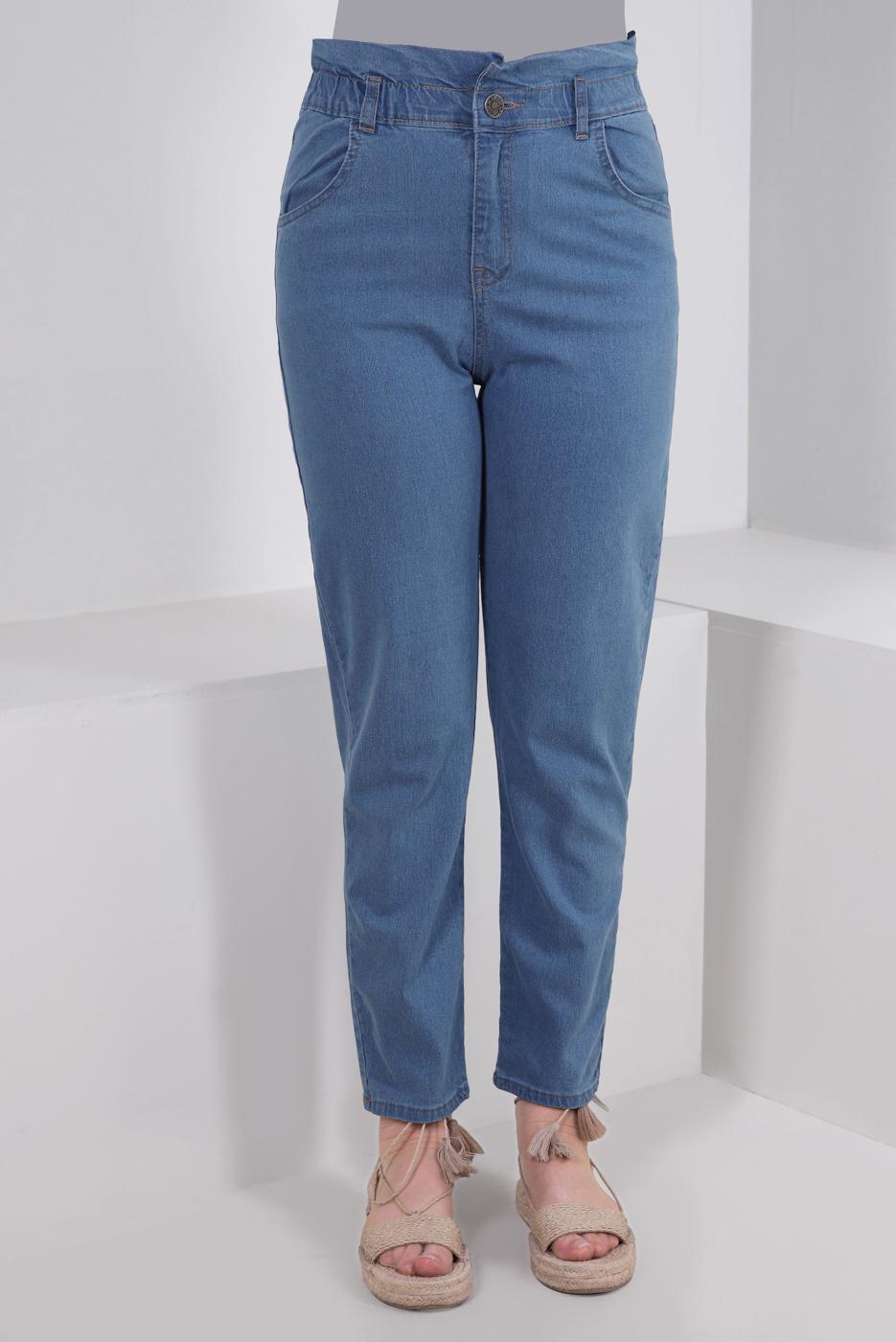 Tesettür giyim MAVİ BELİ LASTİKLİ DENİM PANTOLON T 6105