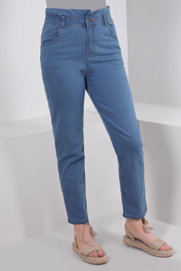 Tesettür giyim MAVİ BELİ LASTİKLİ DENİM PANTOLON T 6105 - TRENDTESETTÜR