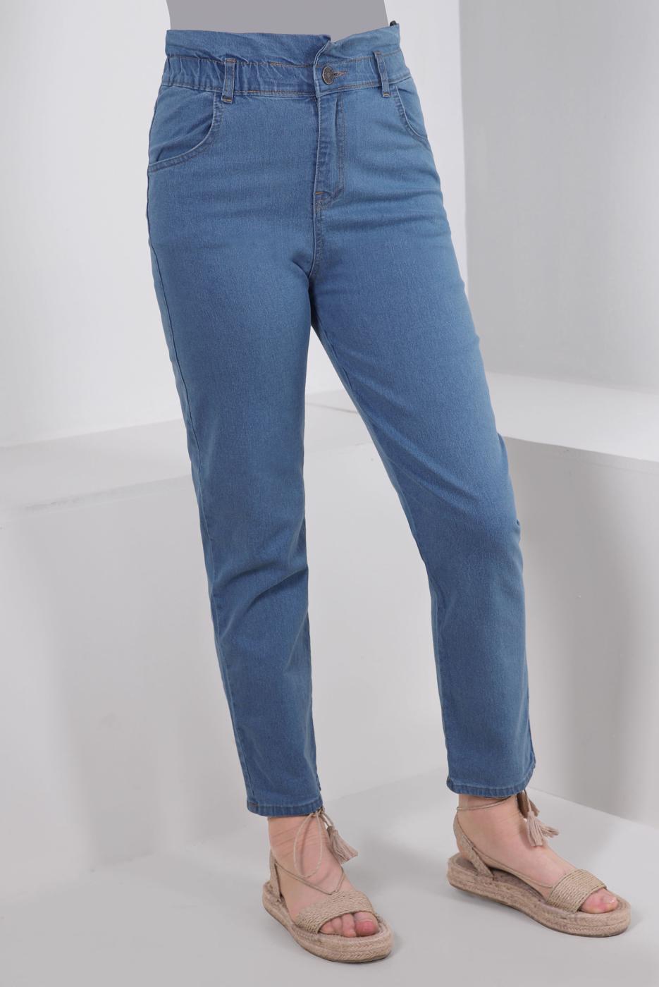 Tesettür giyim MAVİ BELİ LASTİKLİ DENİM PANTOLON T 6105