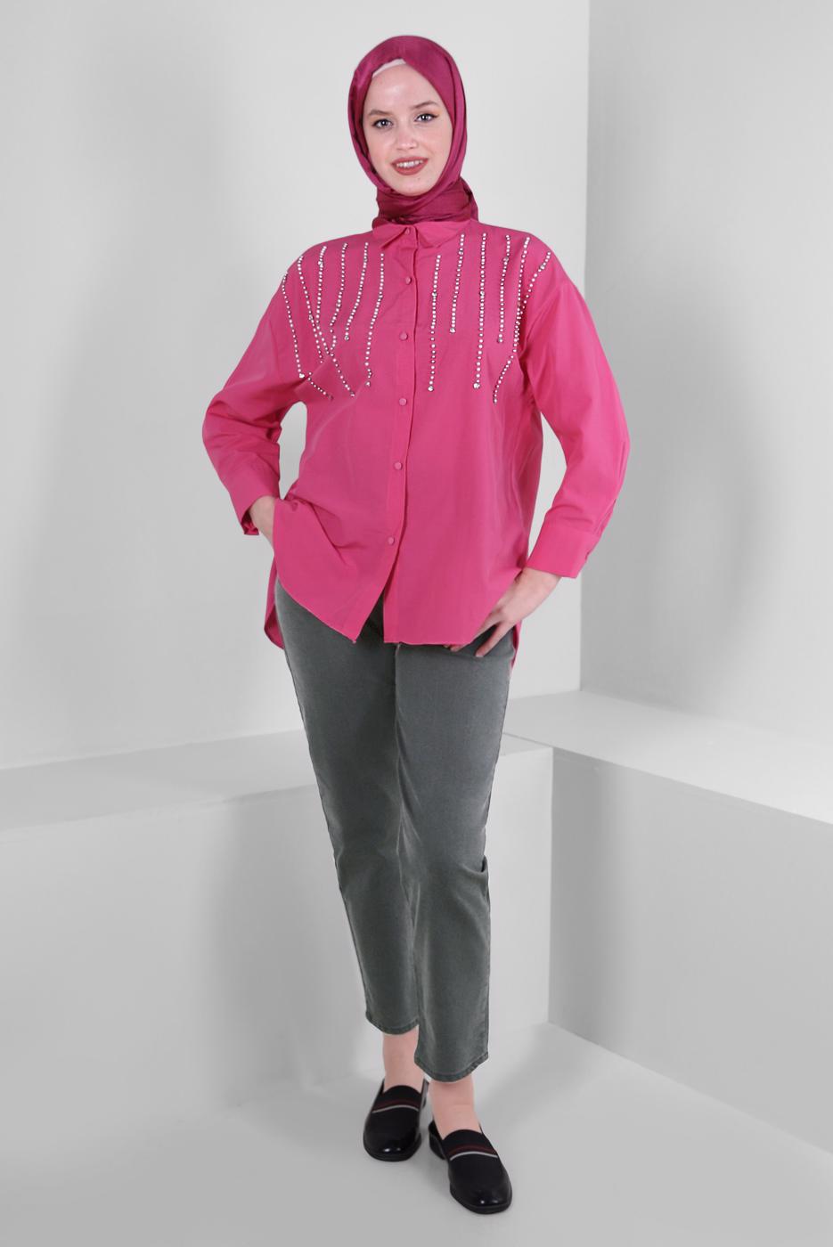 Tesettür giyim GRİ BELİ LASTİKLİ DENİM PANTOLON T 6105