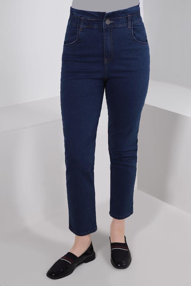 Tesettür giyim LACİVERT BELİ LASTİKLİ DENİM PANTOLON T 6105 - TRENDTESETTÜR
