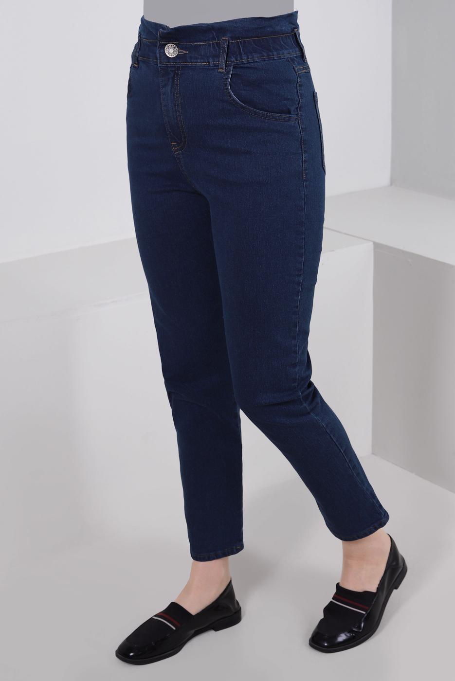 Tesettür giyim LACİVERT BELİ LASTİKLİ DENİM PANTOLON T 6105