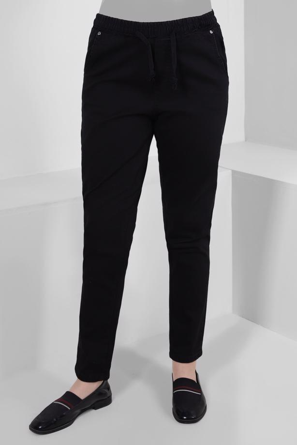 Tesettür giyim SİYAH BELİ BÜZGÜLÜ DAR PAÇA PANTOLON T 6405 - TRENDTESETTÜR