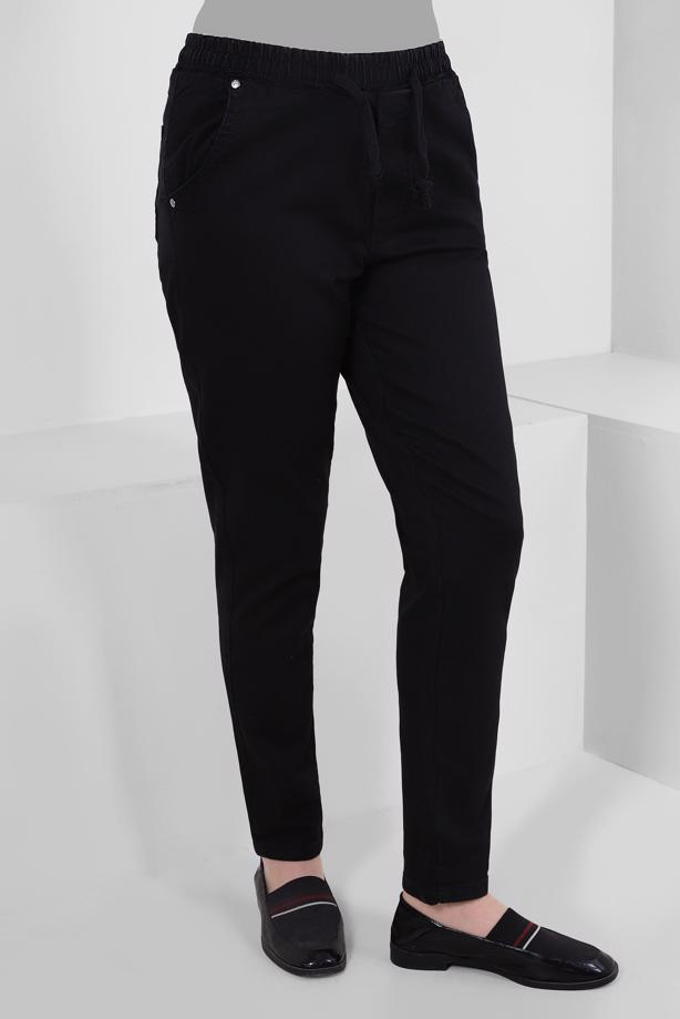 Tesettür giyim SİYAH BELİ BÜZGÜLÜ DAR PAÇA PANTOLON T 6405 - TRENDTESETTÜR