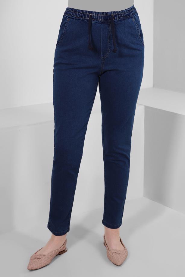 Tesettür giyim LACİVERT BELİ BÜZGÜLÜ DAR PAÇA PANTOLON T 6405 - TRENDTESETTÜR