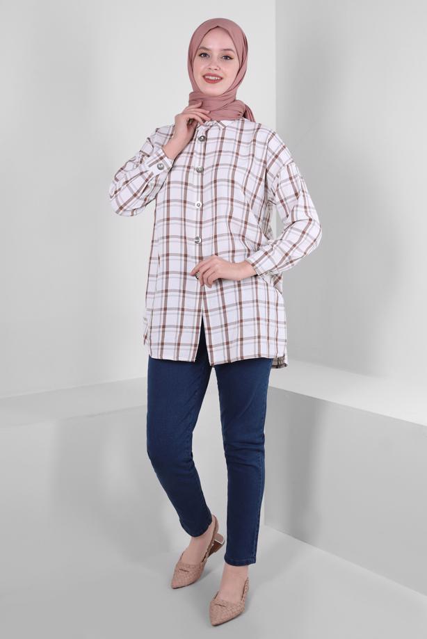 Tesettür giyim LACİVERT BELİ BÜZGÜLÜ DAR PAÇA PANTOLON T 6405 - TRENDTESETTÜR