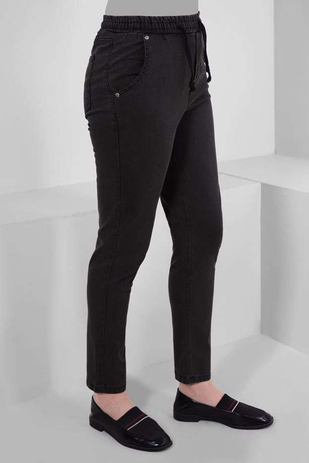 Tesettür giyim GRİ BELİ BÜZGÜLÜ DAR PAÇA PANTOLON T 6405 - TRENDTESETTÜR
