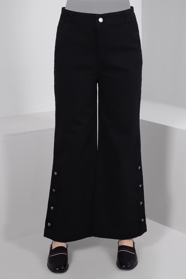 Tesettür giyim SİYAH DÜĞME DETAYLI İSPANYOL PAÇA PANTOLON T 6505 - TRENDTESETTÜR