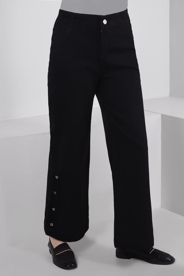 Tesettür giyim SİYAH DÜĞME DETAYLI İSPANYOL PAÇA PANTOLON T 6505 - TRENDTESETTÜR