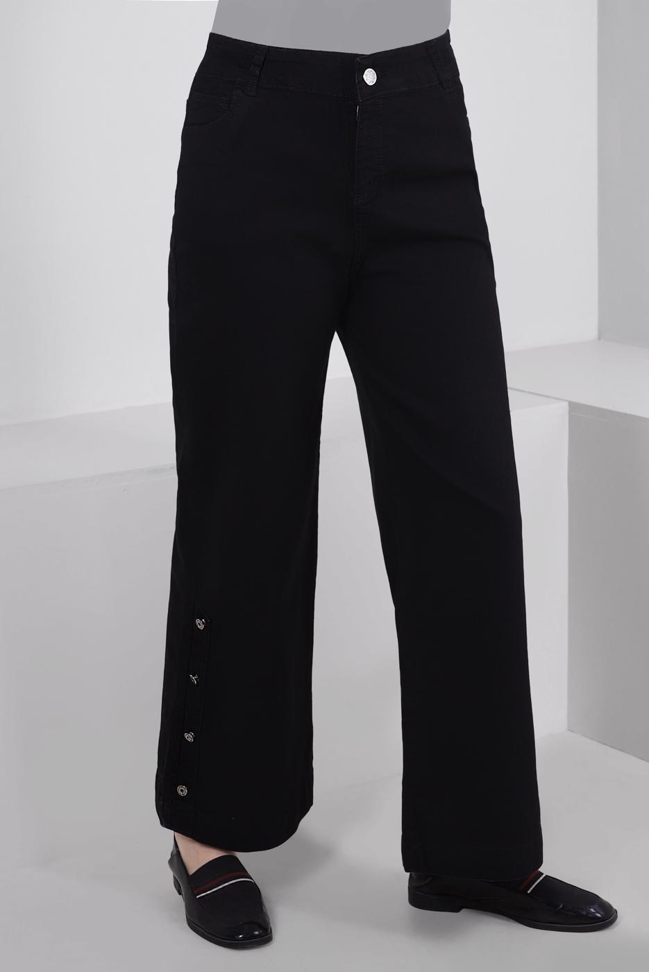 Tesettür giyim SİYAH DÜĞME DETAYLI İSPANYOL PAÇA PANTOLON T 6505