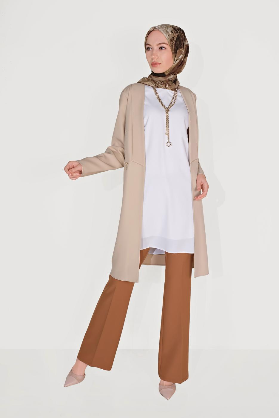 Tesettür giyim TABA ALVİNA DÜĞMELİ YÜKSEK BEL PANTOLON 70086	