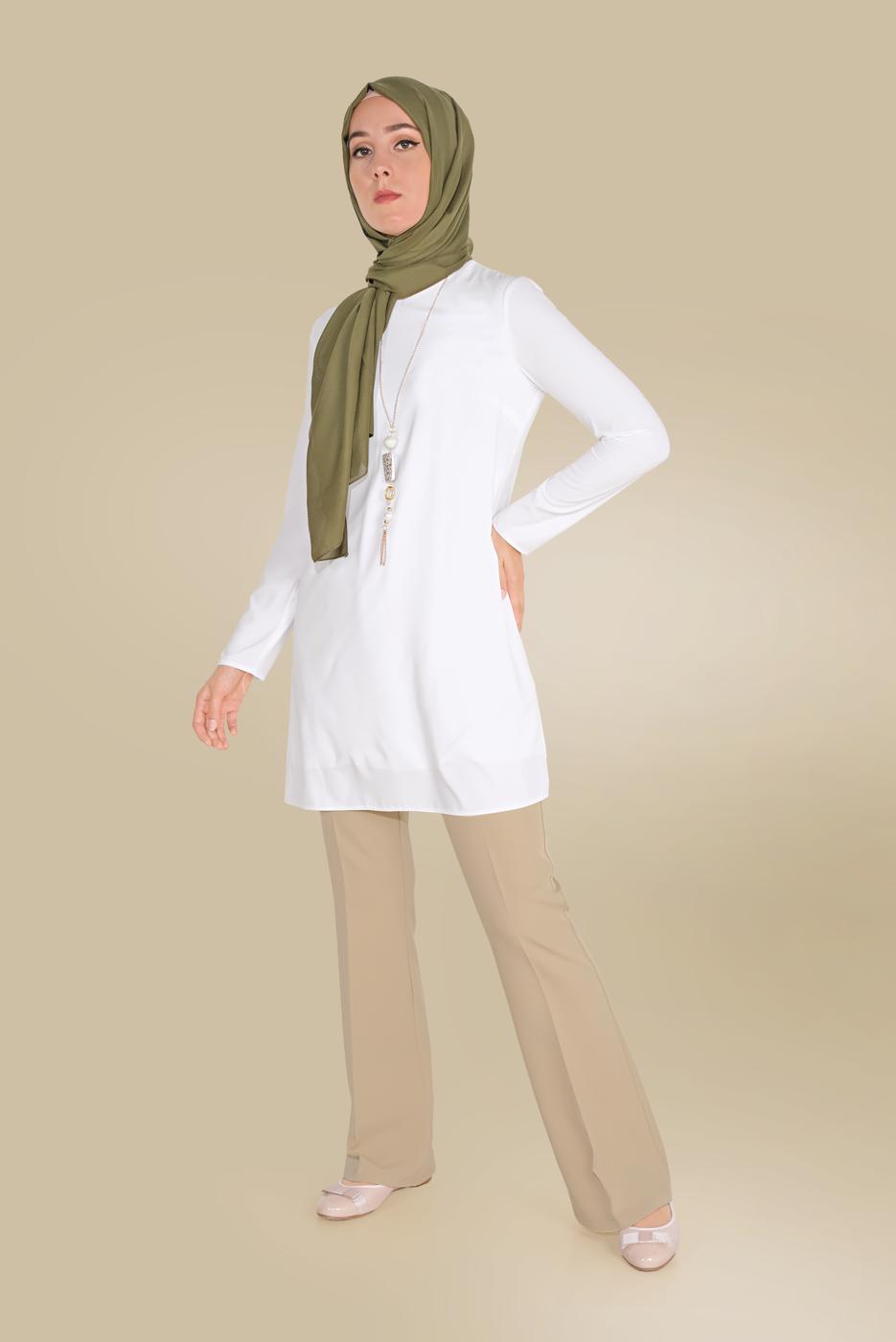 Tesettür giyim KAHVE ALVİNA DÜĞMELİ YÜKSEK BEL PANTOLON 70086	