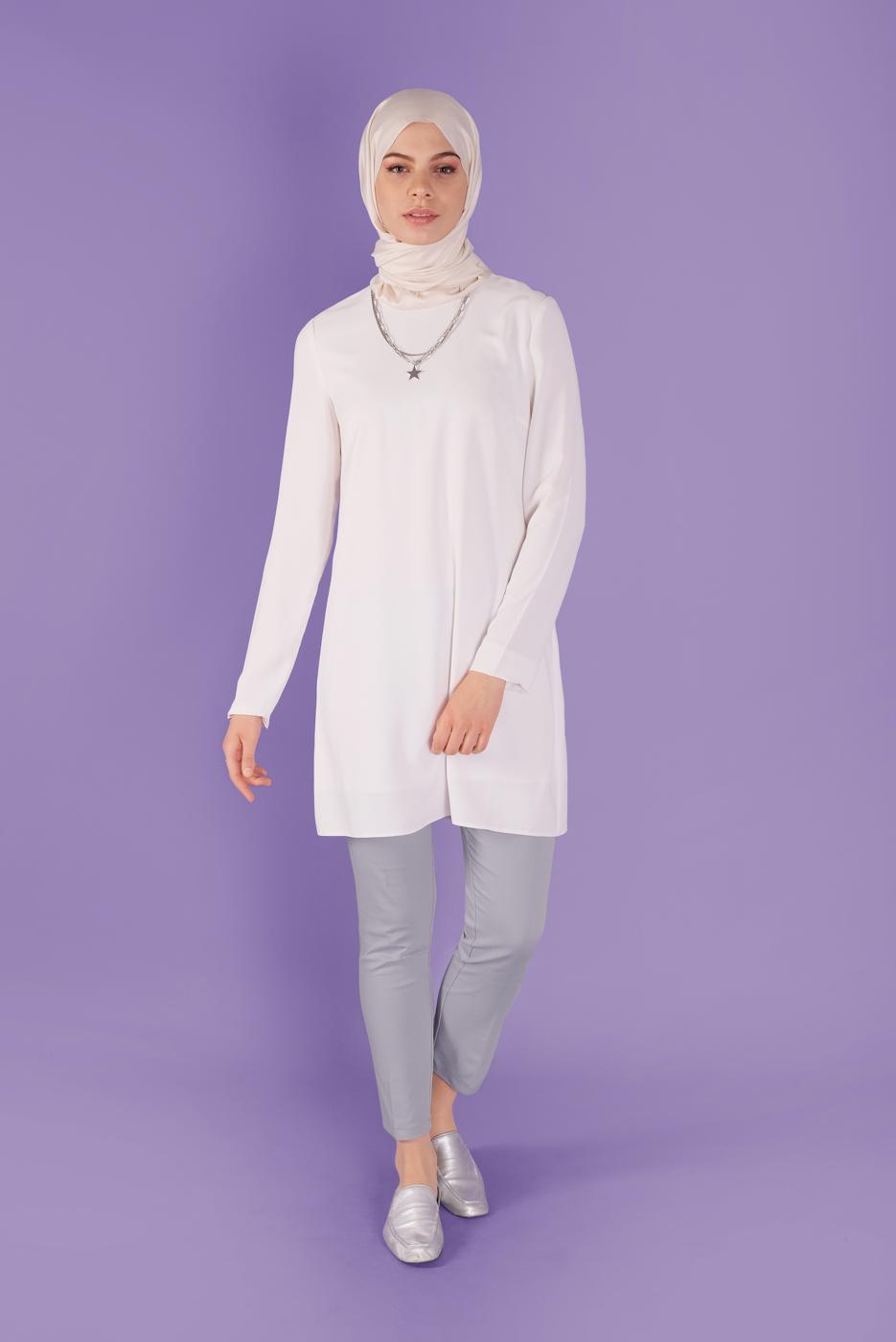 Vêtements hijab GRIS ALVİNA PANTALON À BOUTONS À TAILLE MOYENNE 70172