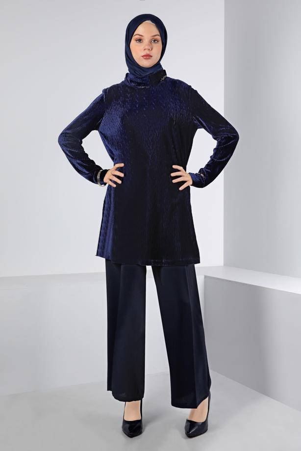 Tesettür giyim LACİVERT ALVİNA GENİŞ PAÇA PANTOLON 70191	 - TRENDTESETTÜR