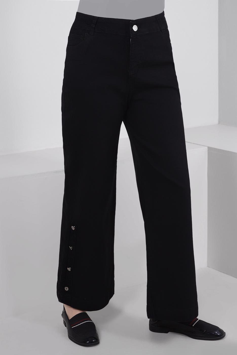 Tesettür giyim SİYAH BÜYÜK BEDEN DÜĞME DETAYLI İSPANYOL PAÇA PANTOLON T 7505