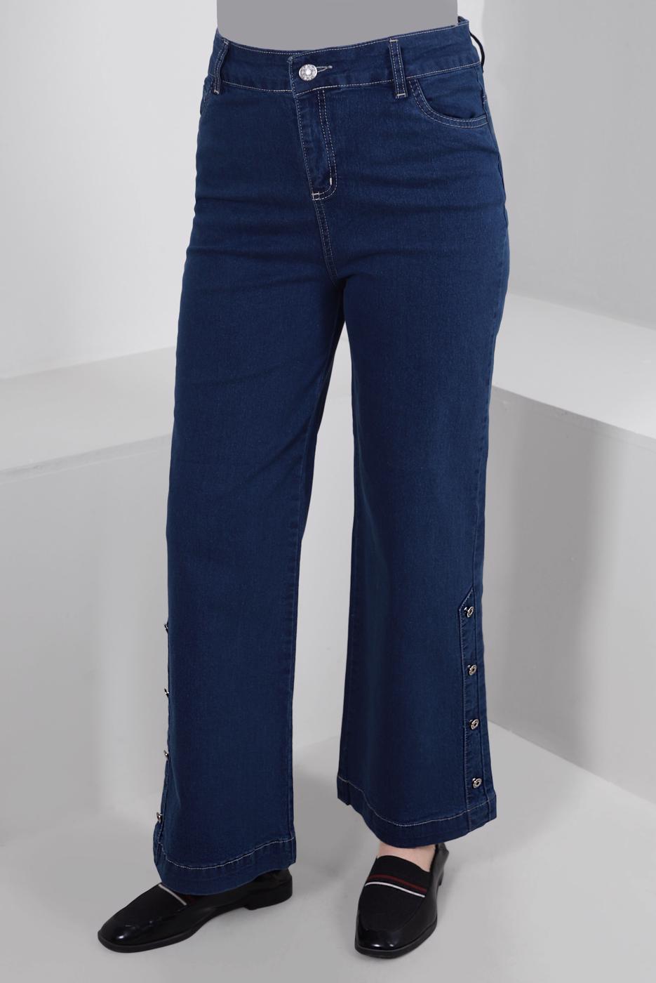Hijab clothing NAVY BLUE PLUS SIZE BUTTON DETAIL FLARE PANTS T 7505