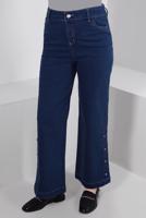Hijab clothing NAVY BLUE PLUS SIZE BUTTON DETAIL FLARE PANTS T 7505