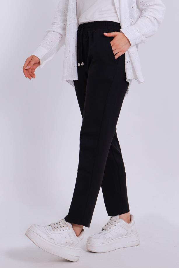 Tesettür giyim SİYAH BELİ LASTİKLİ PANTOLON T 80004 - TRENDTESETTÜR
