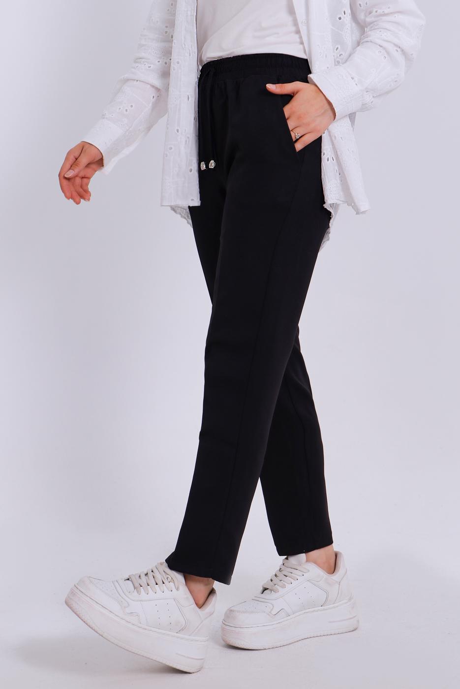 Vêtements hijab NOIR PANTALON À TAILLE ÉLASTIQUE T 80004