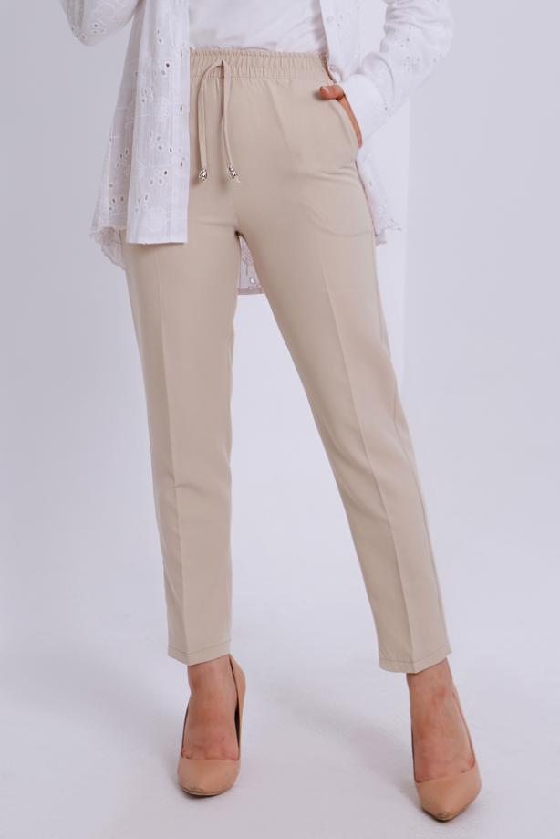 Tesettür giyim BEJ BELİ LASTİKLİ PANTOLON T 80004 - TRENDTESETTÜR