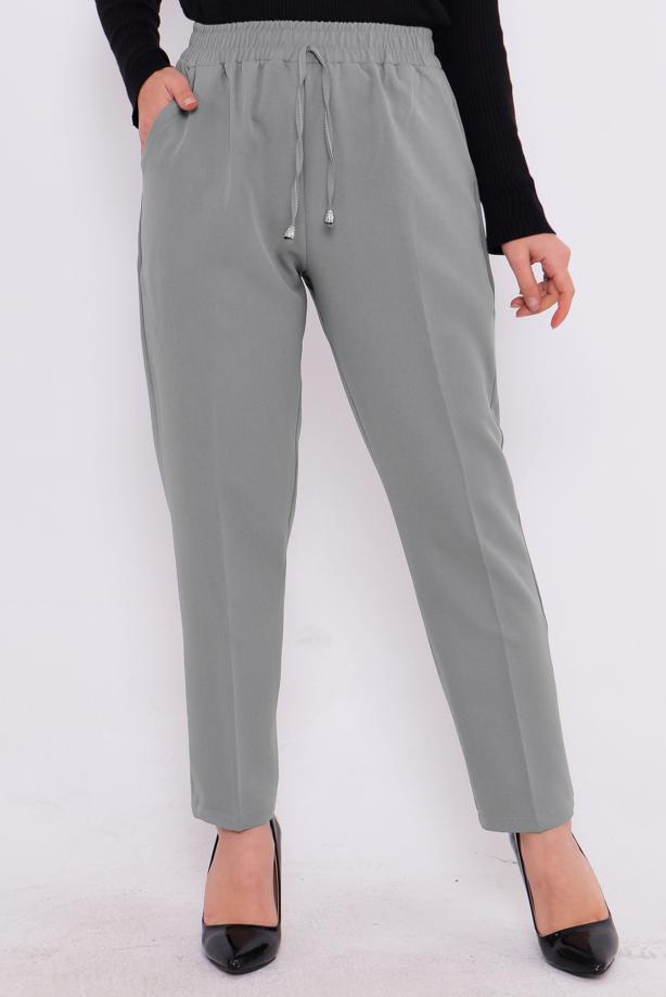 Tesettür giyim GRİ BELİ LASTİKLİ PANTOLON T 80004 - TRENDTESETTÜR