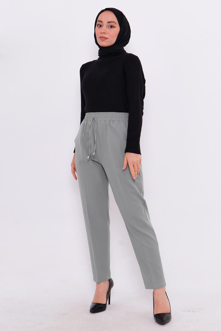 Vêtements hijab GRIS PANTALON À TAILLE ÉLASTIQUE T 80004