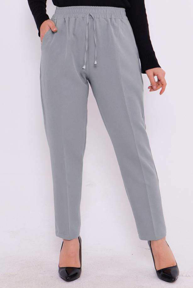 Tesettür giyim GRİ BELİ LASTİKLİ PANTOLON T 80004 - TRENDTESETTÜR