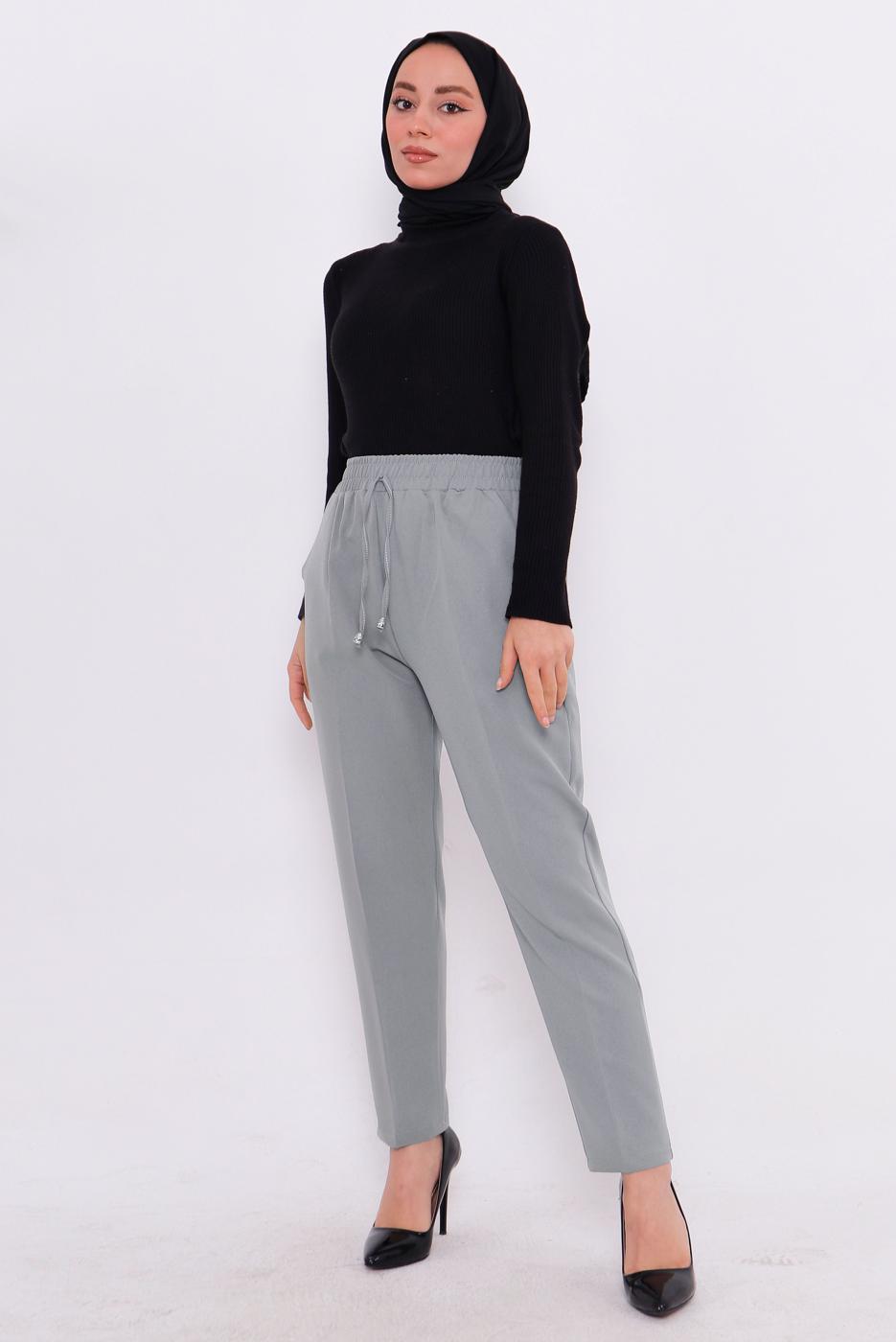 Vêtements hijab GRIS PANTALON À TAILLE ÉLASTIQUE T 80004