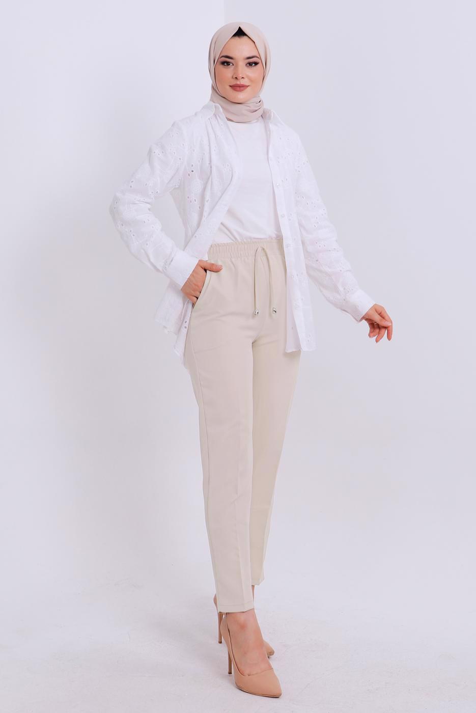 Vêtements hijab ÉCRU PANTALON À TAILLE ÉLASTIQUE T 80004