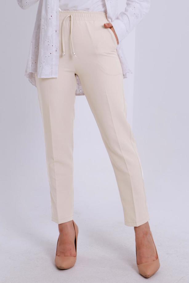 Tesettür giyim EKRU BELİ LASTİKLİ PANTOLON T 80004 - TRENDTESETTÜR