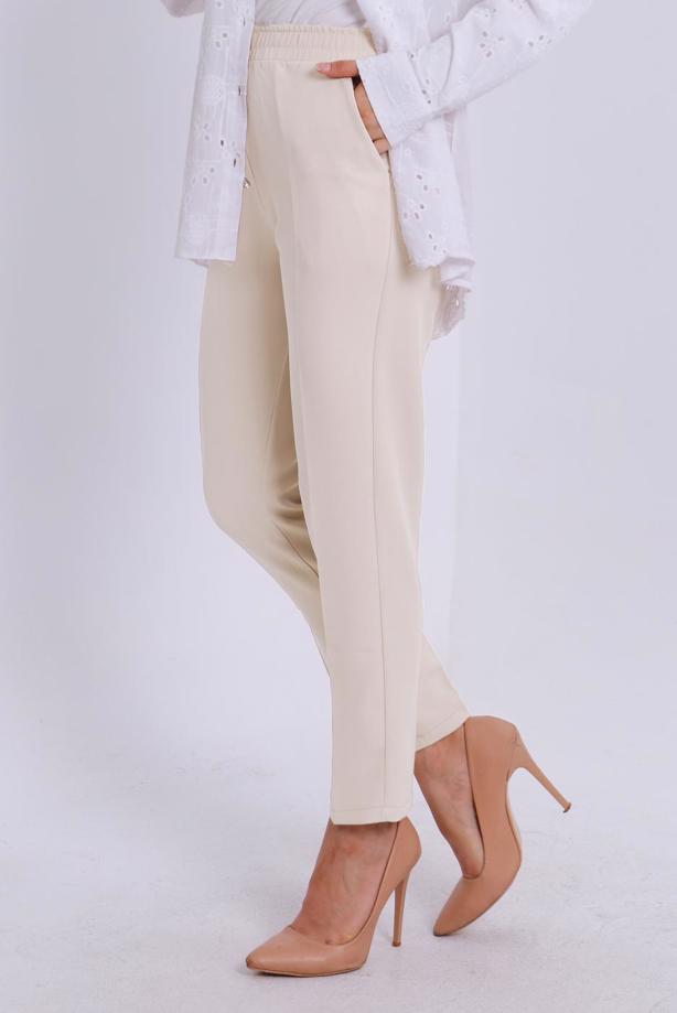 Tesettür giyim EKRU BELİ LASTİKLİ PANTOLON T 80004 - TRENDTESETTÜR