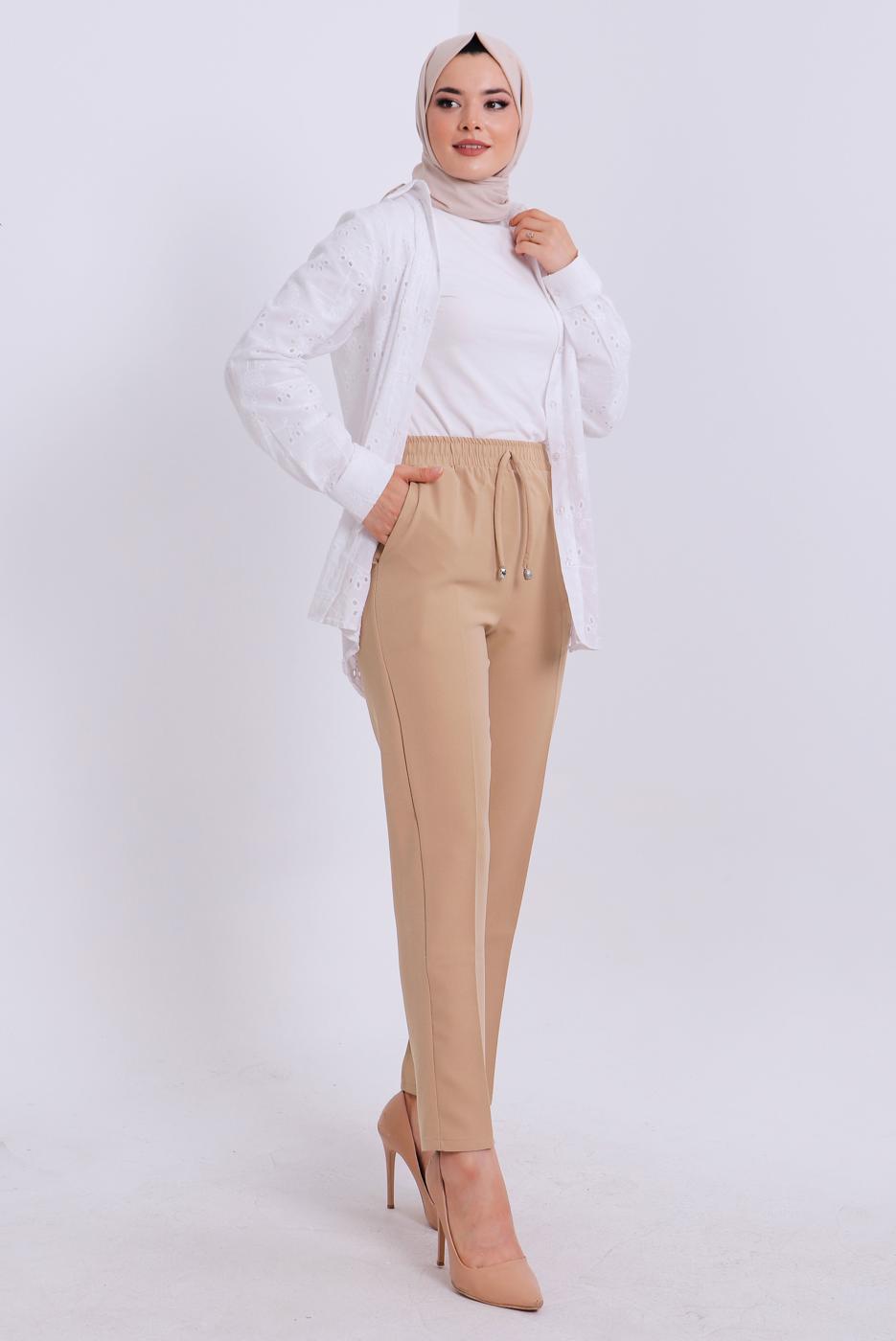 Vêtements hijab BRUN PANTALON À TAILLE ÉLASTIQUE T 80004