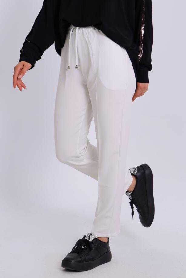 Tesettür giyim EKRU BELİ LASTİKLİ PANTOLON T 80004 - TRENDTESETTÜR