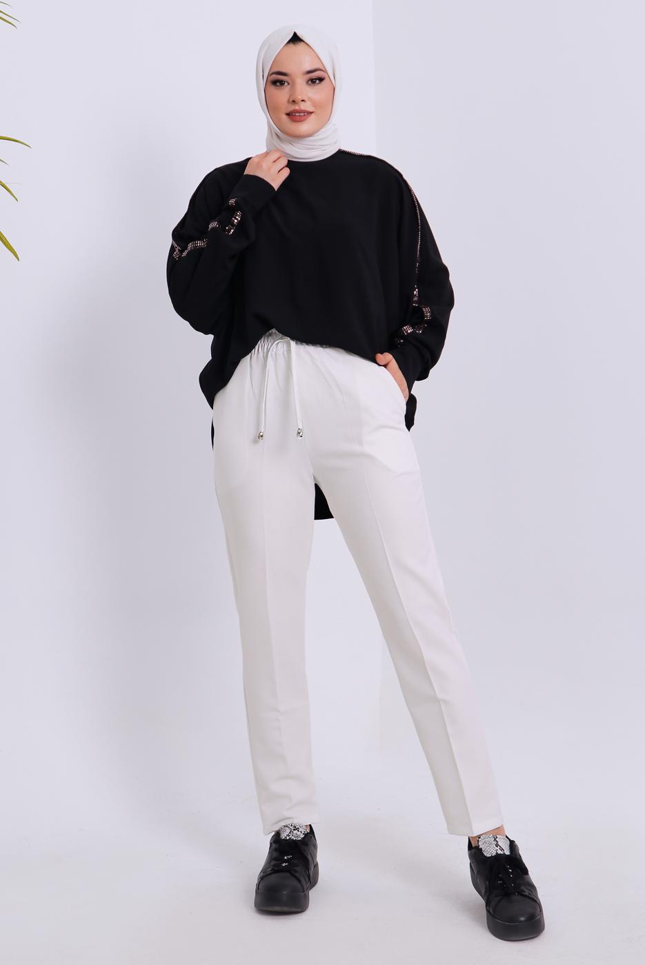 Vêtements hijab ÉCRU PANTALON À TAILLE ÉLASTIQUE T 80004