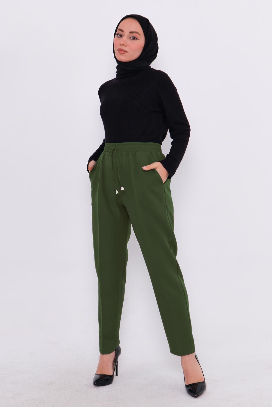 Vêtements hijab KAKI PANTALON À TAILLE ÉLASTIQUE T 80004