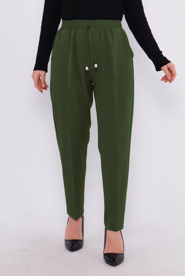 Tesettür giyim HAKİ BELİ LASTİKLİ PANTOLON T 80004 - TRENDTESETTÜR