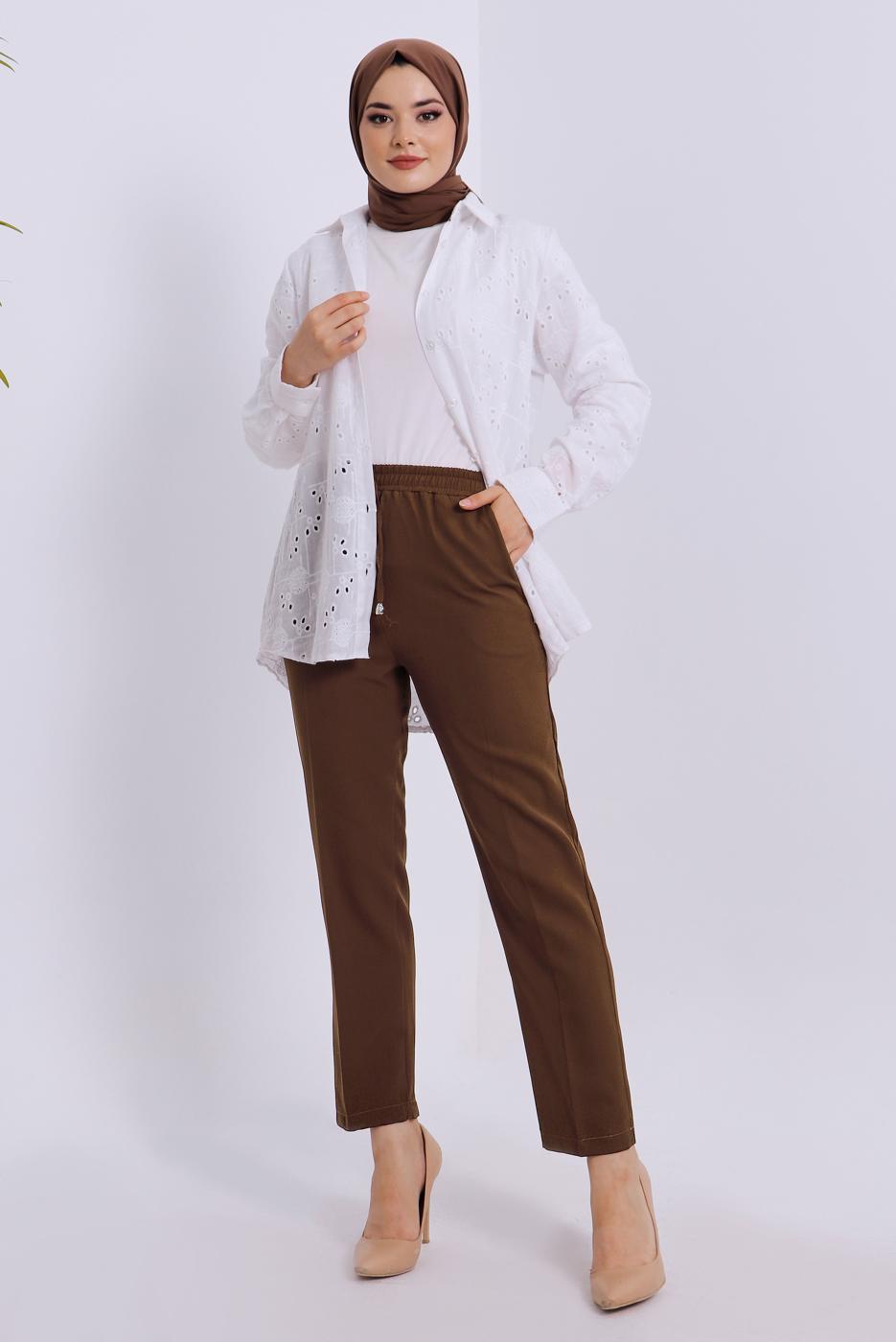 Vêtements hijab BRUN PANTALON À TAILLE ÉLASTIQUE T 80004