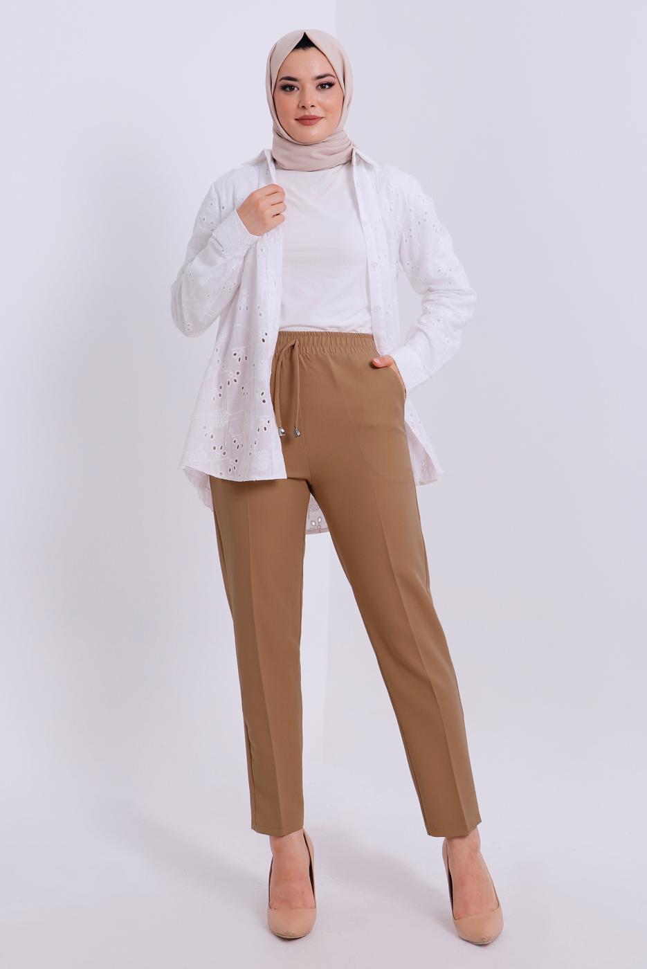 Tesettür giyim TABA BELİ LASTİKLİ PANTOLON T 80004