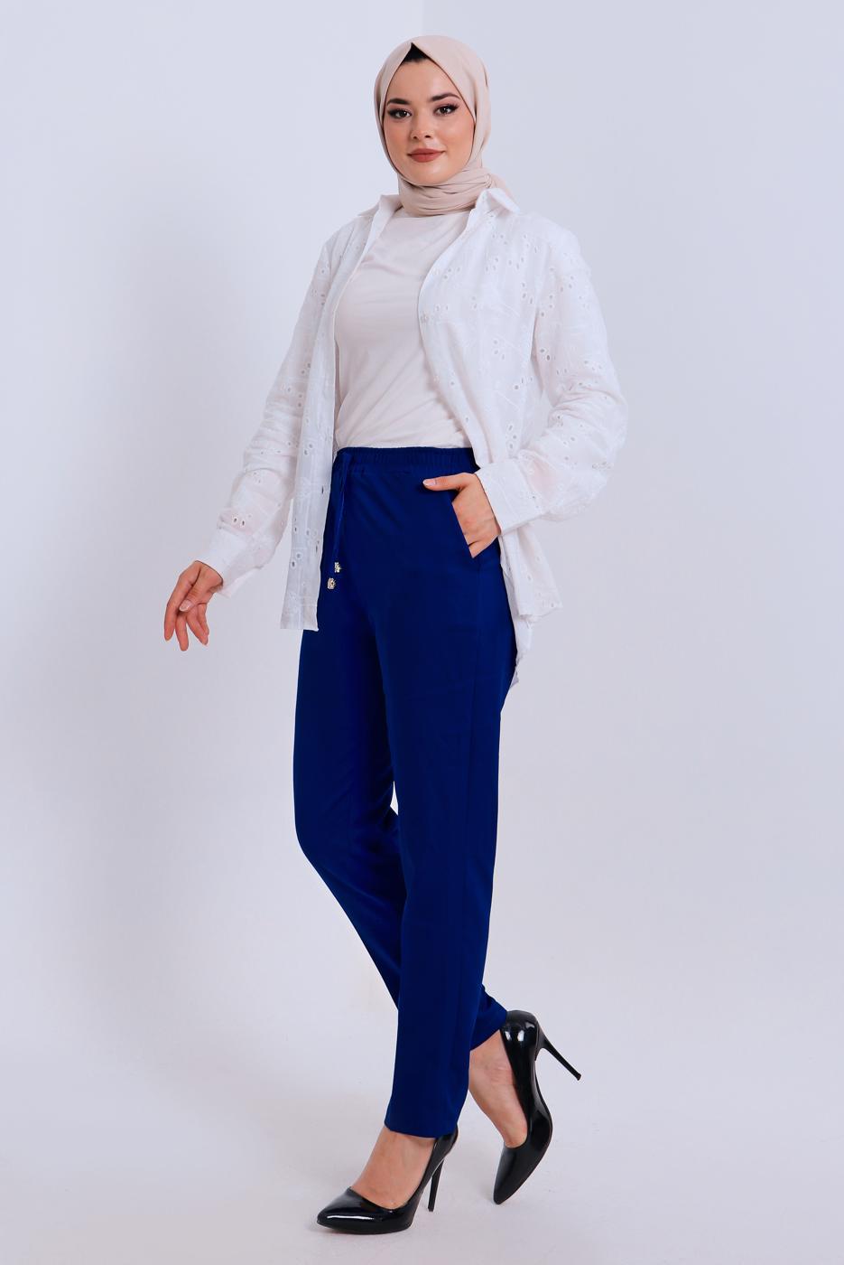 Vêtements hijab BLEU MARINE PANTALON À TAILLE ÉLASTIQUE T 80004