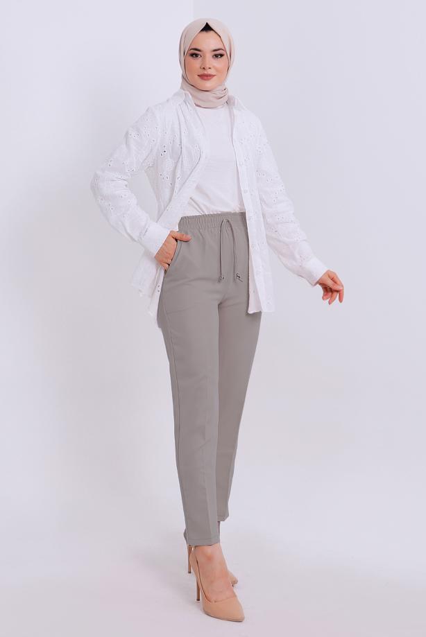 Tesettür giyim VİZON BELİ LASTİKLİ PANTOLON T 80004 - TRENDTESETTÜR