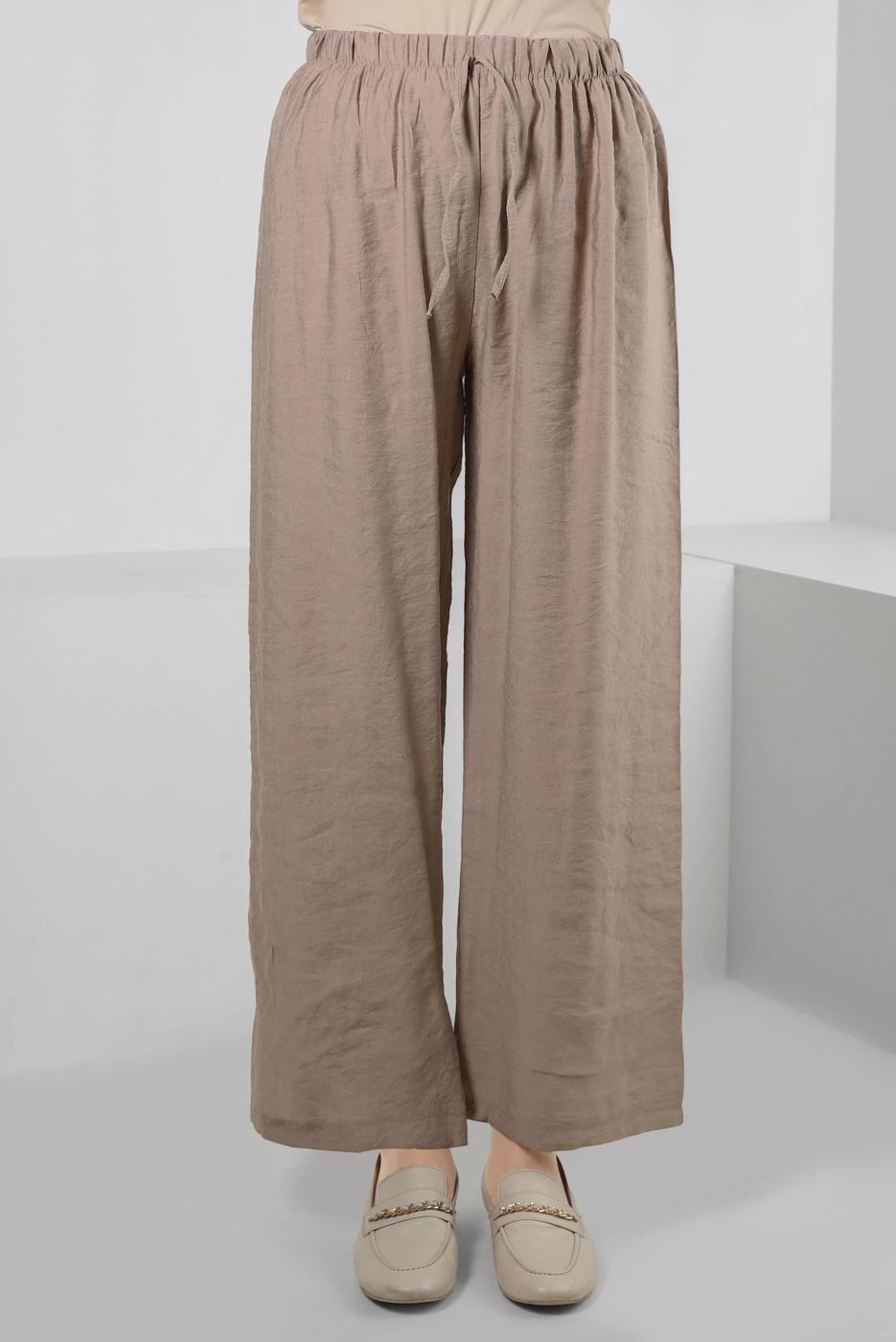 Tesettür giyim VİZON GENİŞ PAÇA BELİ LASTİKLİ PANTOLON T 80021