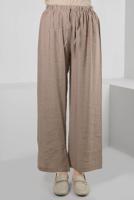 Tesettür giyim VİZON GENİŞ PAÇA BELİ LASTİKLİ PANTOLON T 80021