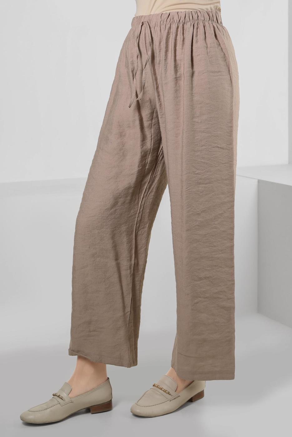 Tesettür giyim VİZON GENİŞ PAÇA BELİ LASTİKLİ PANTOLON T 80021