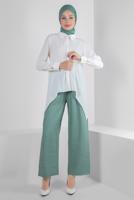 Tesettür giyim YEŞİL GENİŞ PAÇA BELİ LASTİKLİ PANTOLON T 80021