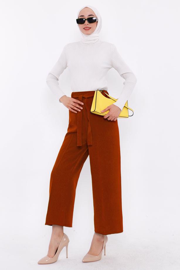 Tesettür giyim KIRMIZI GENİŞ PAÇA PANTOLON T 80079 - TRENDTESETTÜR