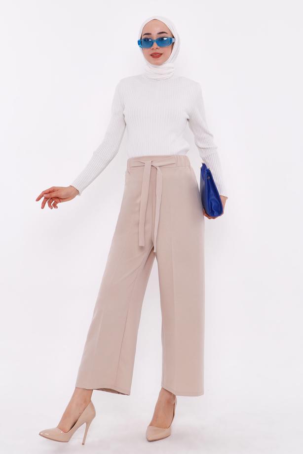 Tesettür giyim BEJ GENİŞ PAÇA PANTOLON T 80079 - TRENDTESETTÜR