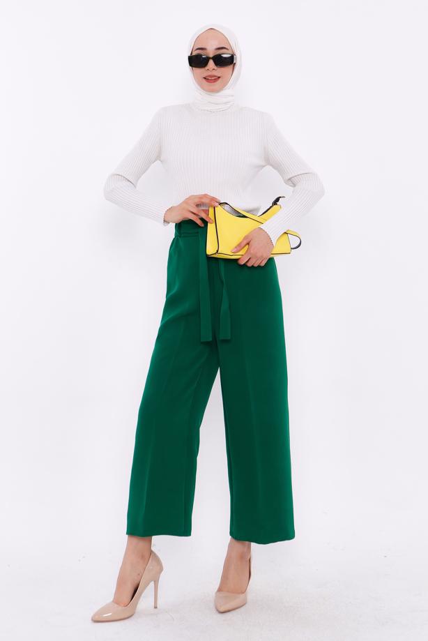 Tesettür giyim YEŞİL GENİŞ PAÇA PANTOLON T 80079 - TRENDTESETTÜR