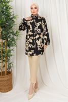 Tesettür giyim SİYAH ETNİK DESENLİ İKİLİ BÜRÜMCÜK TAKIM T 8413